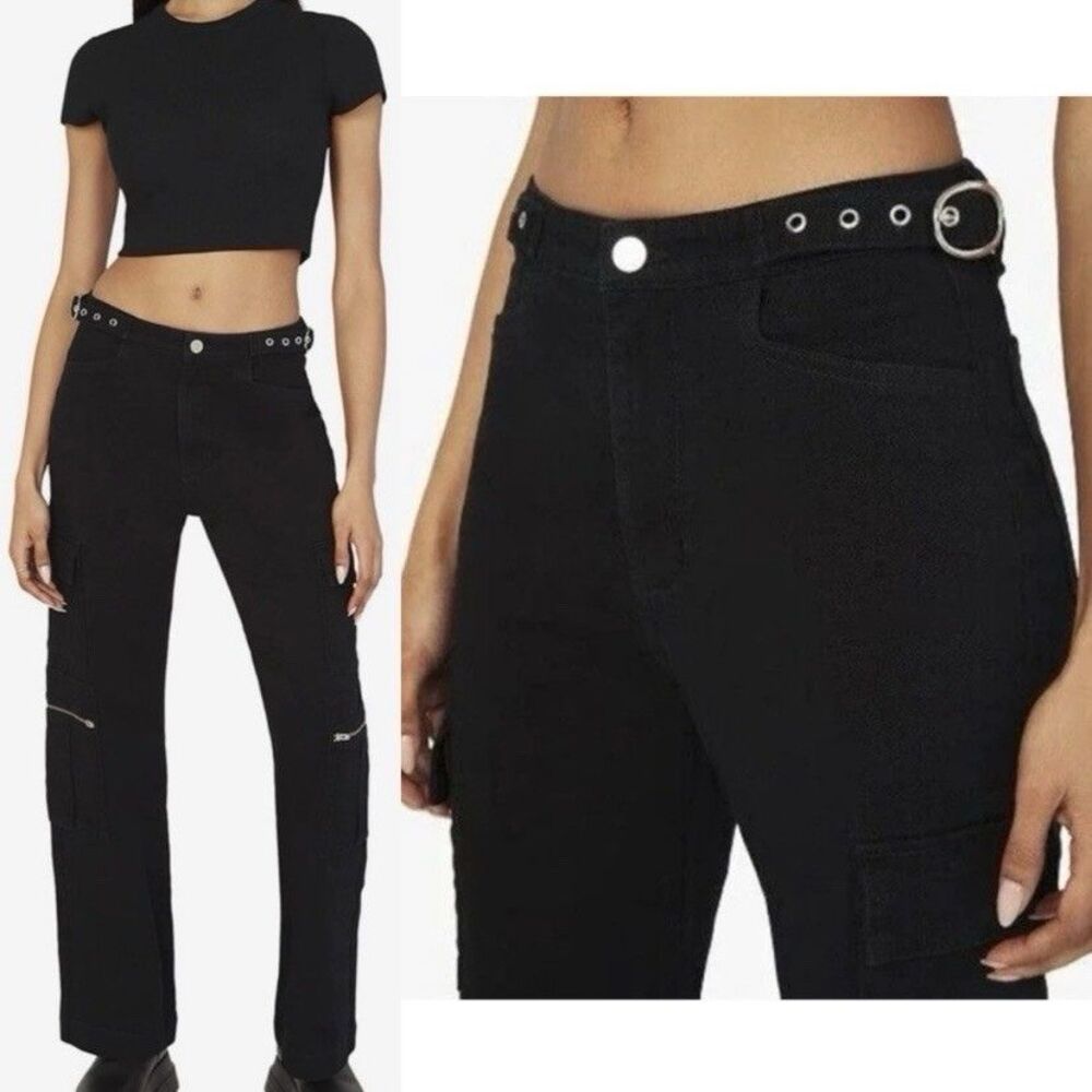 WeWoreWhat Utility Cargo Straight Leg Pants Black Size 31